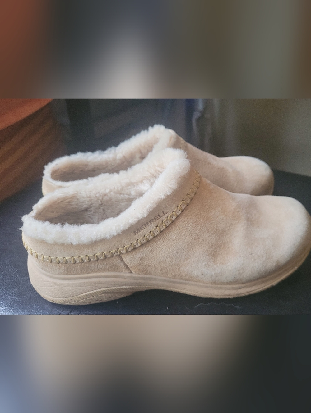 Merrell Women's Slip-On Shearling Lined Suede Slippers in Beige